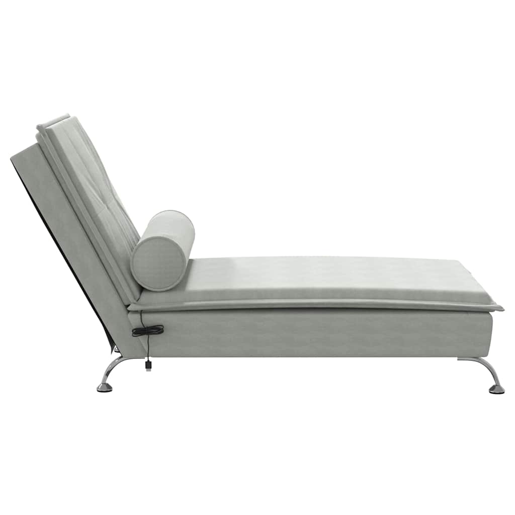 Chaise longue de massage avec traversin gris clair velours - XIOS