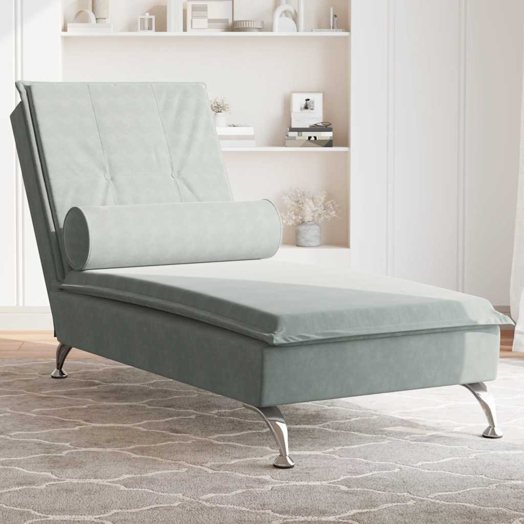 Chaise longue de massage avec traversin gris clair velours - XIOS