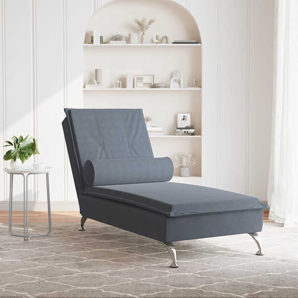 Chaise longue de massage avec traversin gris foncé velours - XIOS