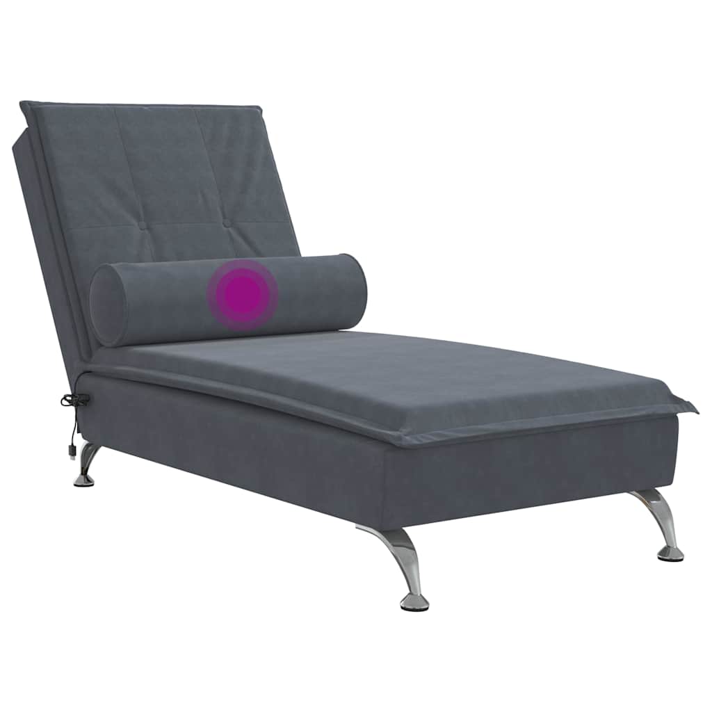 Chaise longue de massage avec traversin gris foncé velours - XIOS