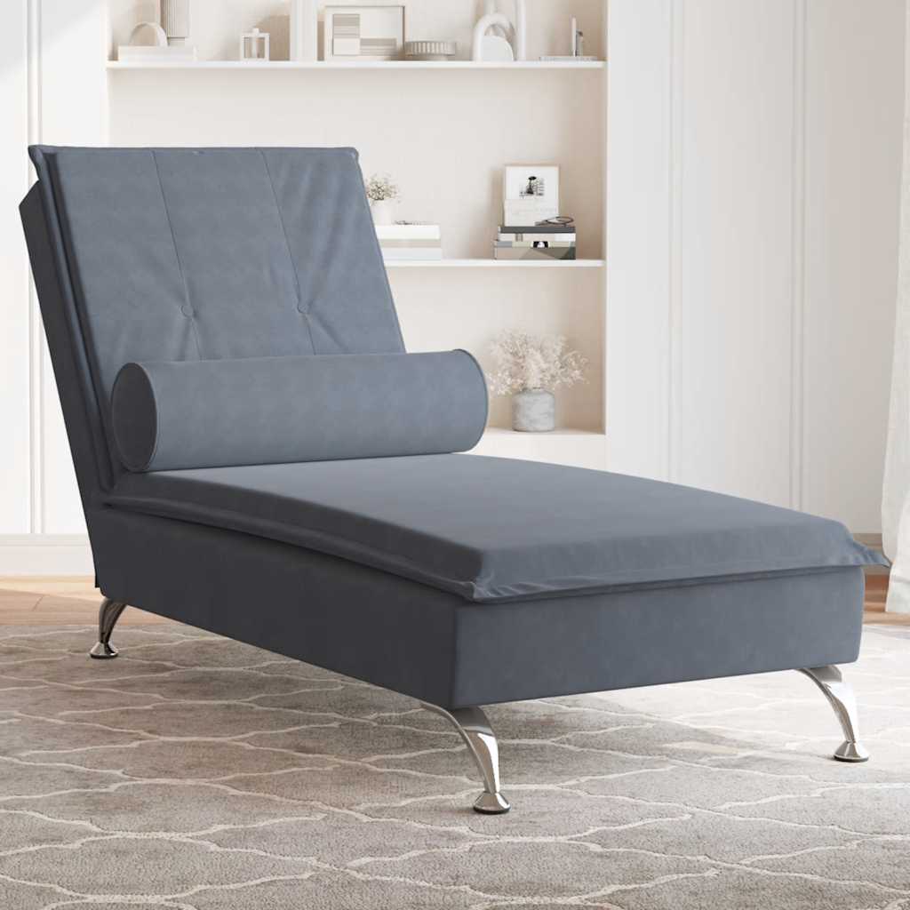 Chaise longue de massage avec traversin gris foncé velours - XIOS