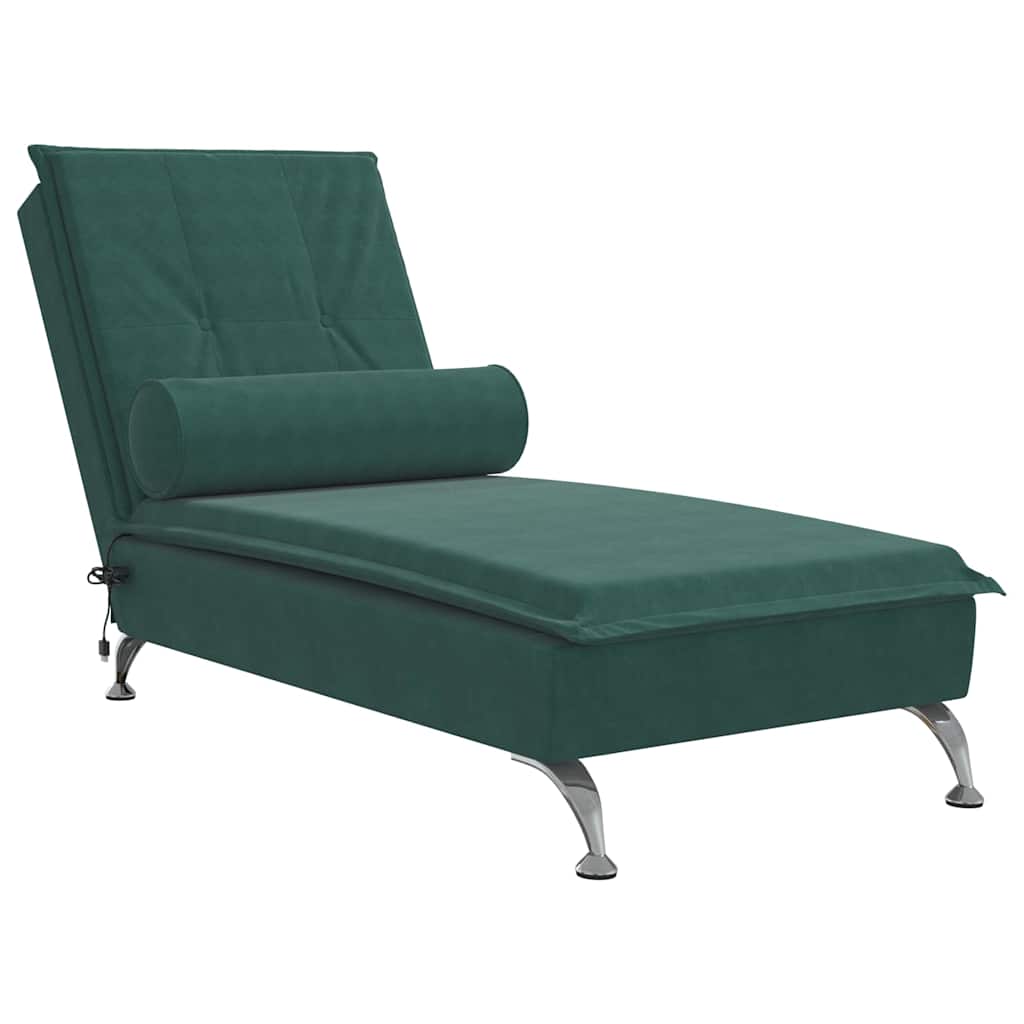 Chaise longue de massage avec traversin vert foncé velours - XIOS