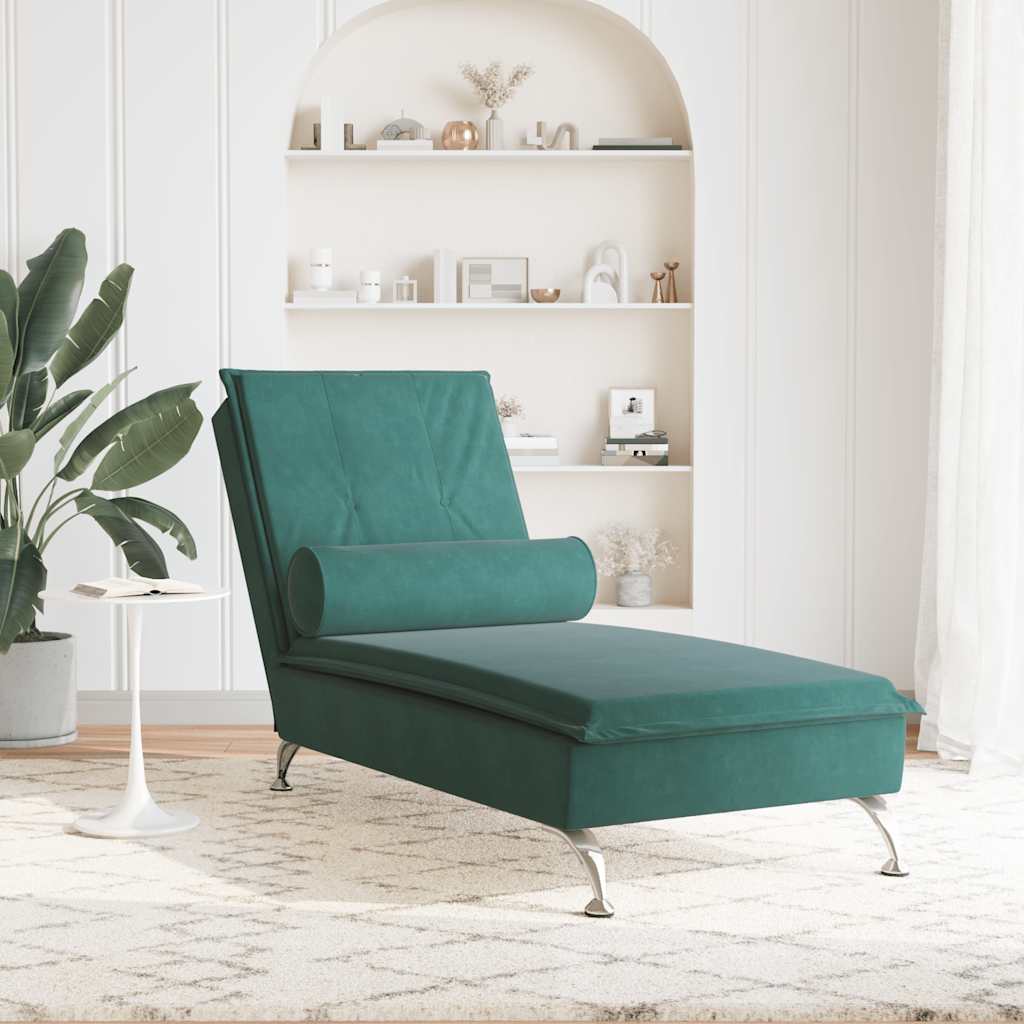 Chaise longue de massage avec traversin vert foncé velours - XIOS