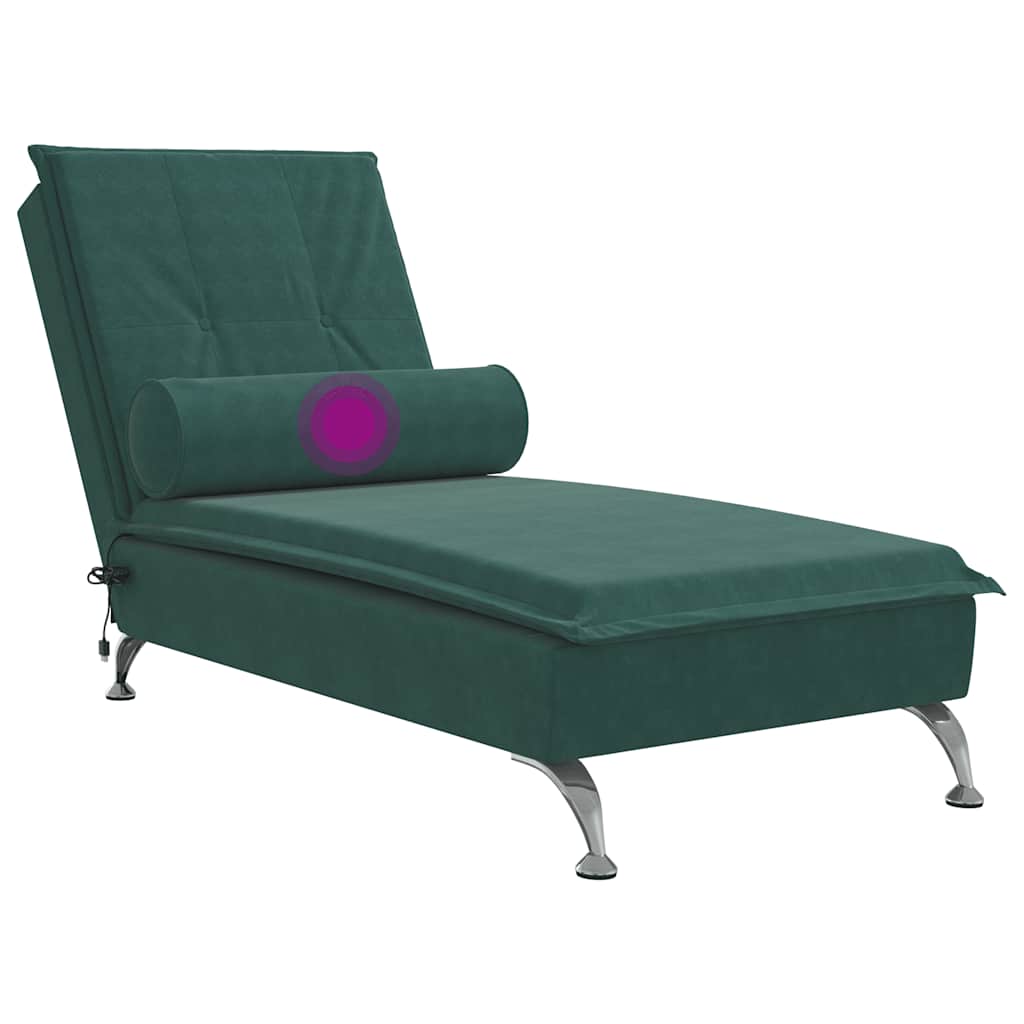 Chaise longue de massage avec traversin vert foncé velours - XIOS