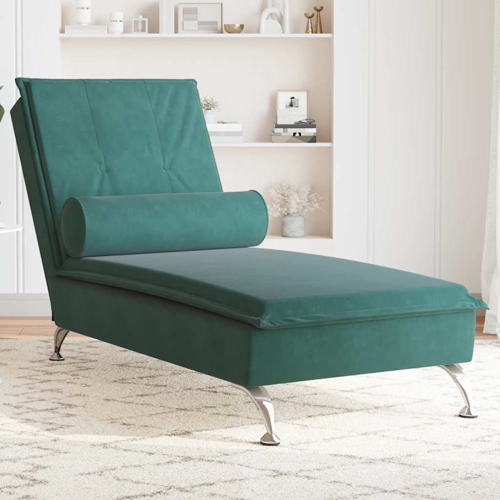 Chaise longue de massage avec traversin vert foncé velours - XIOS