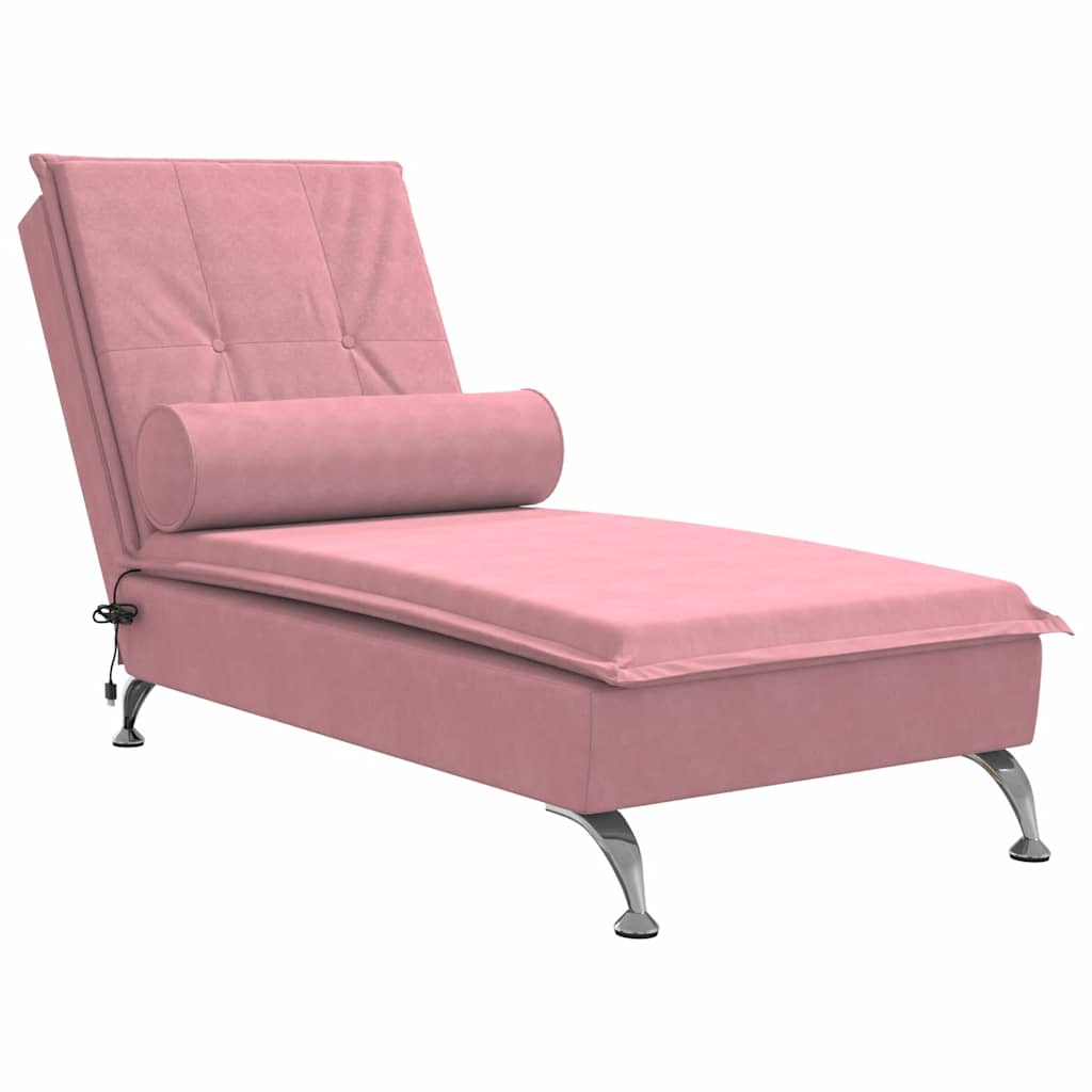 Chaise longue de massage avec traversin rose velours - XIOS