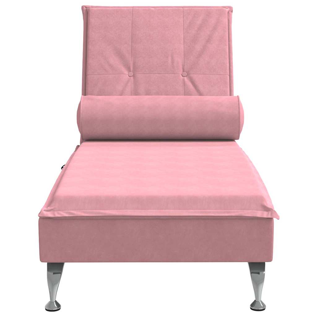 Chaise longue de massage avec traversin rose velours - XIOS