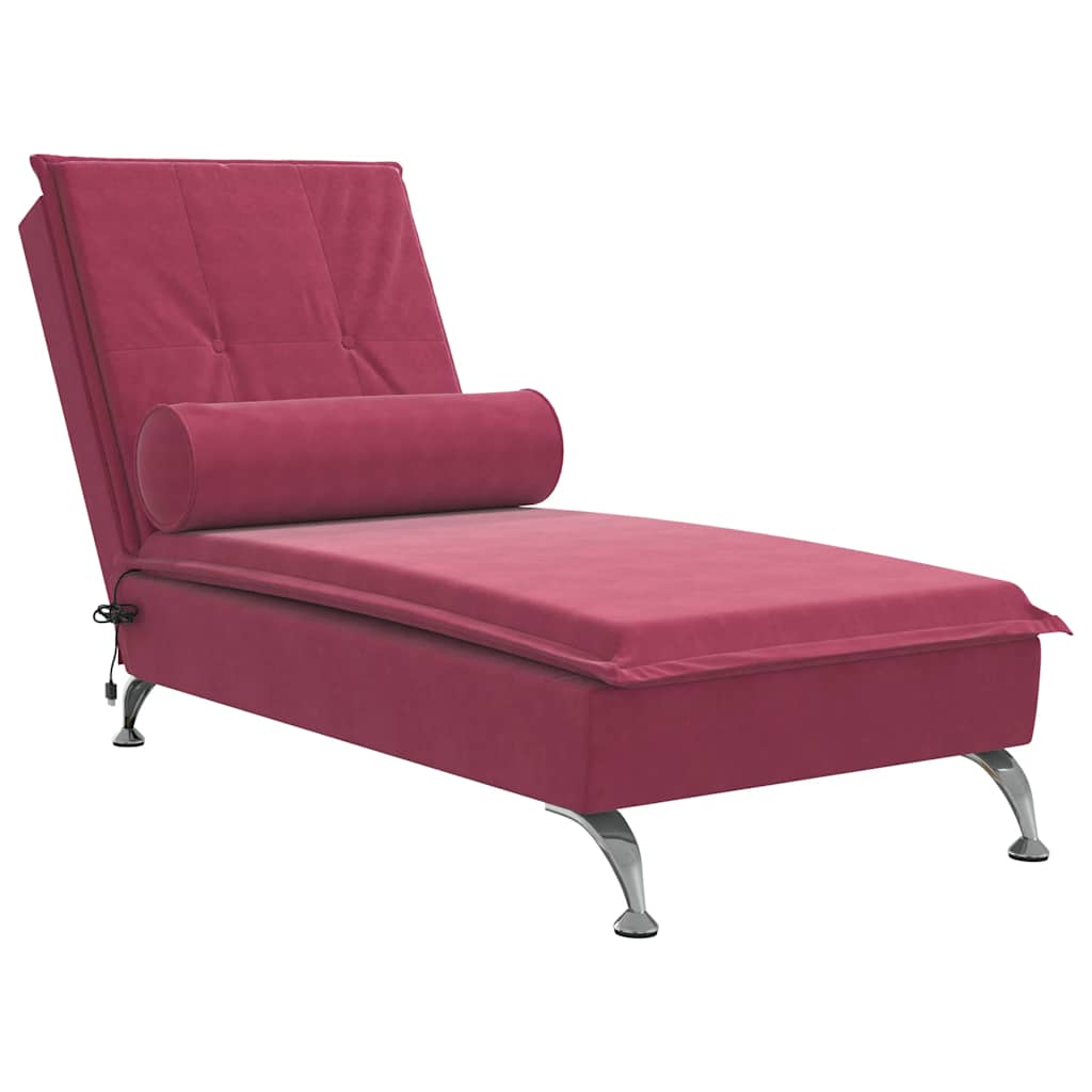 Chaise longue de massage avec traversin rouge bordeaux velours - XIOS