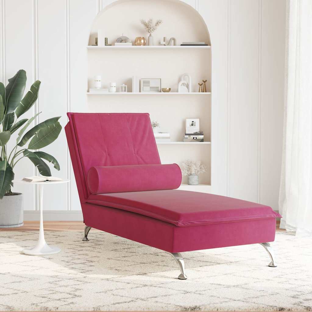 Chaise longue de massage avec traversin rouge bordeaux velours - XIOS