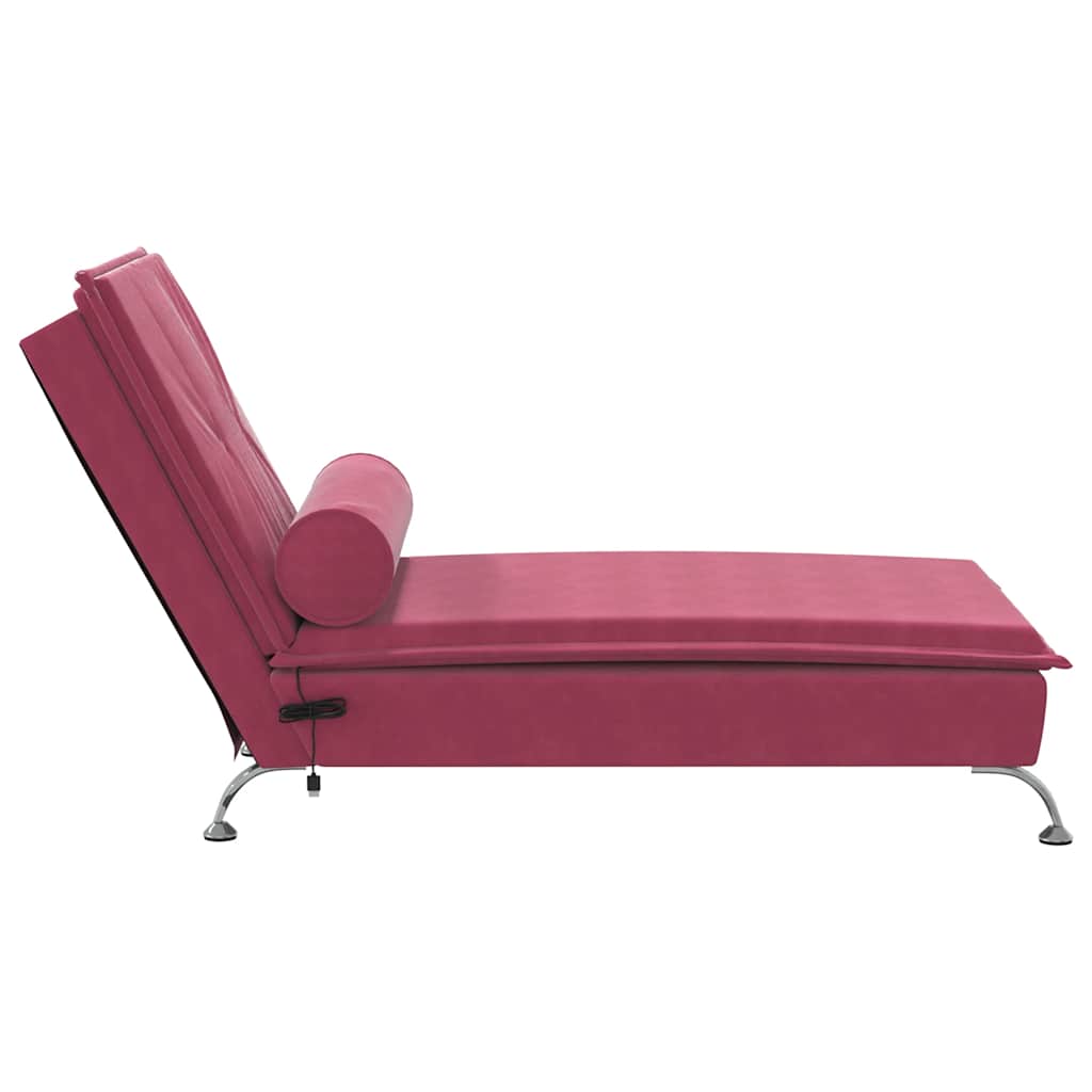 Chaise longue de massage avec traversin rouge bordeaux velours - XIOS