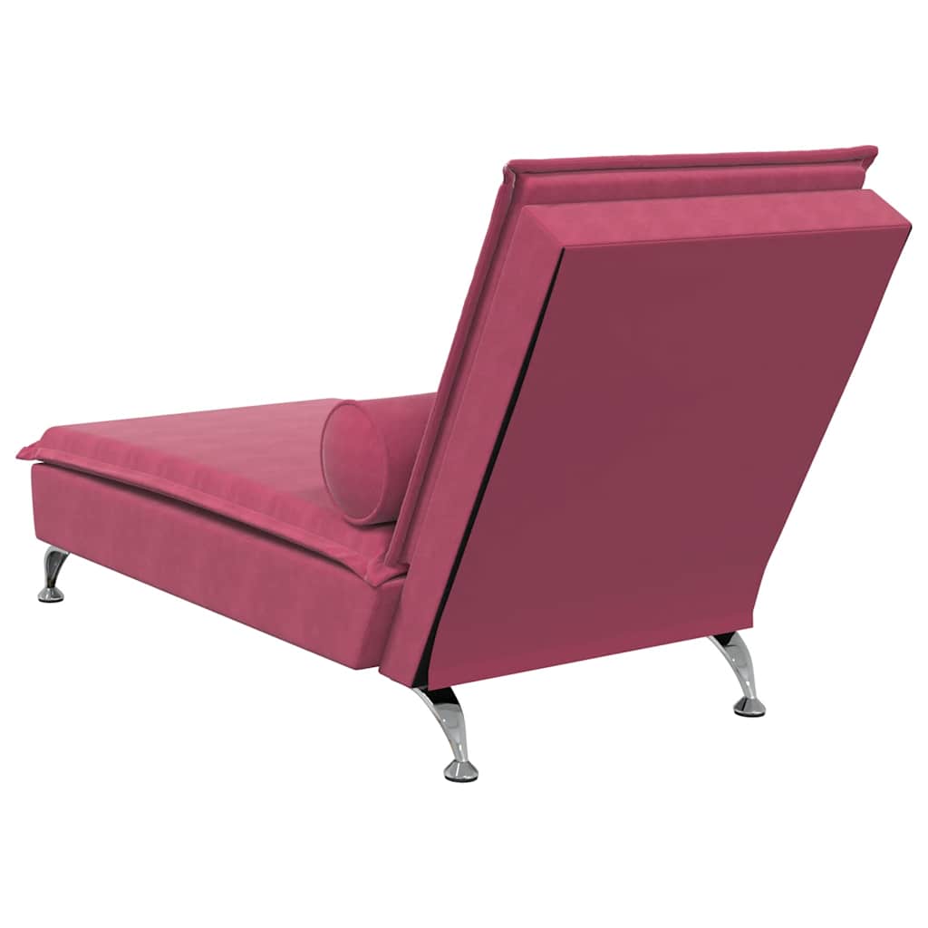 Chaise longue de massage avec traversin rouge bordeaux velours - XIOS