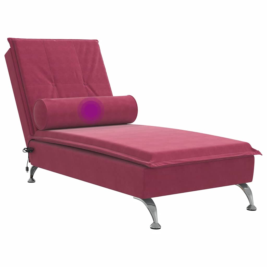 Chaise longue de massage avec traversin rouge bordeaux velours - XIOS