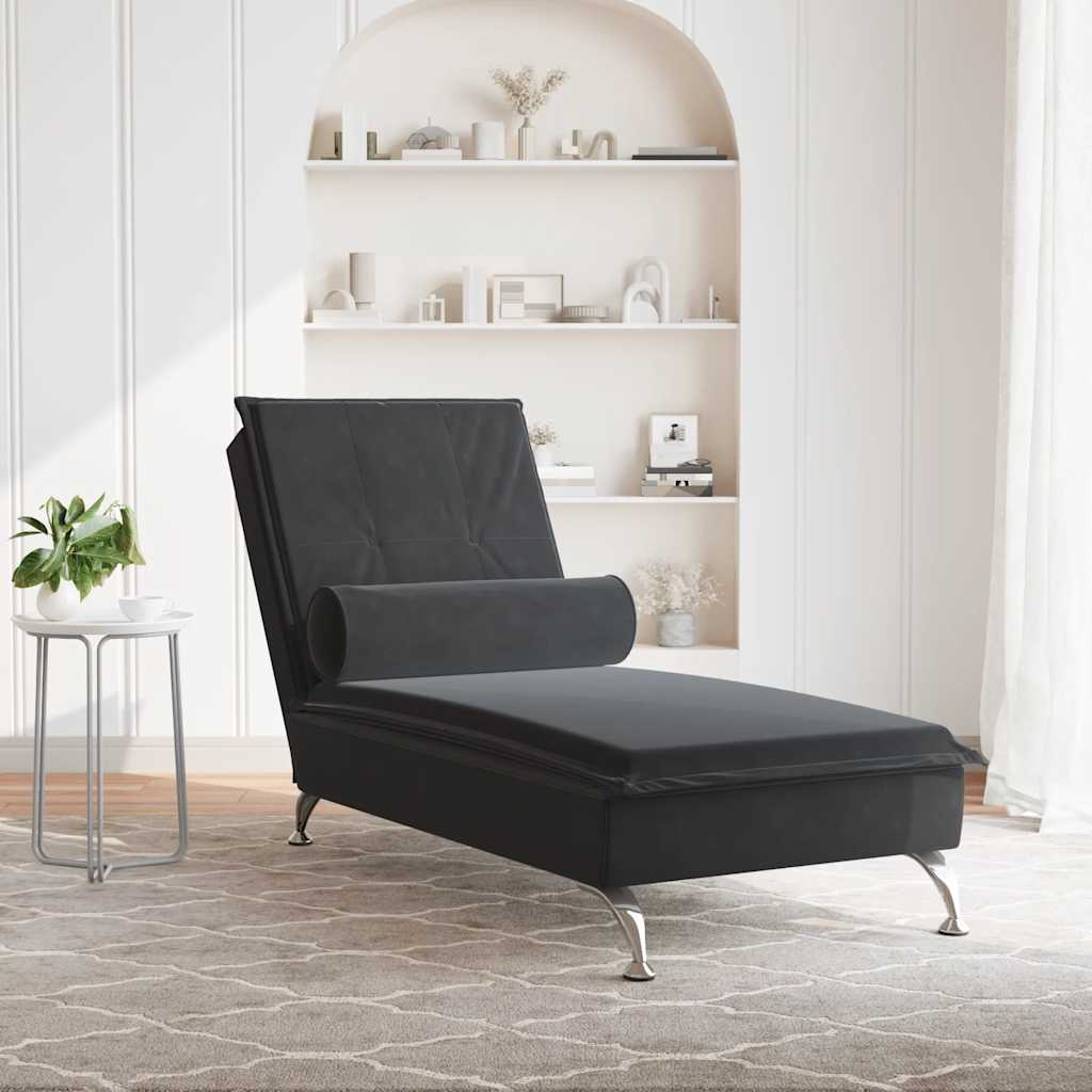 Chaise longue de massage avec traversin noir velours - XIOS