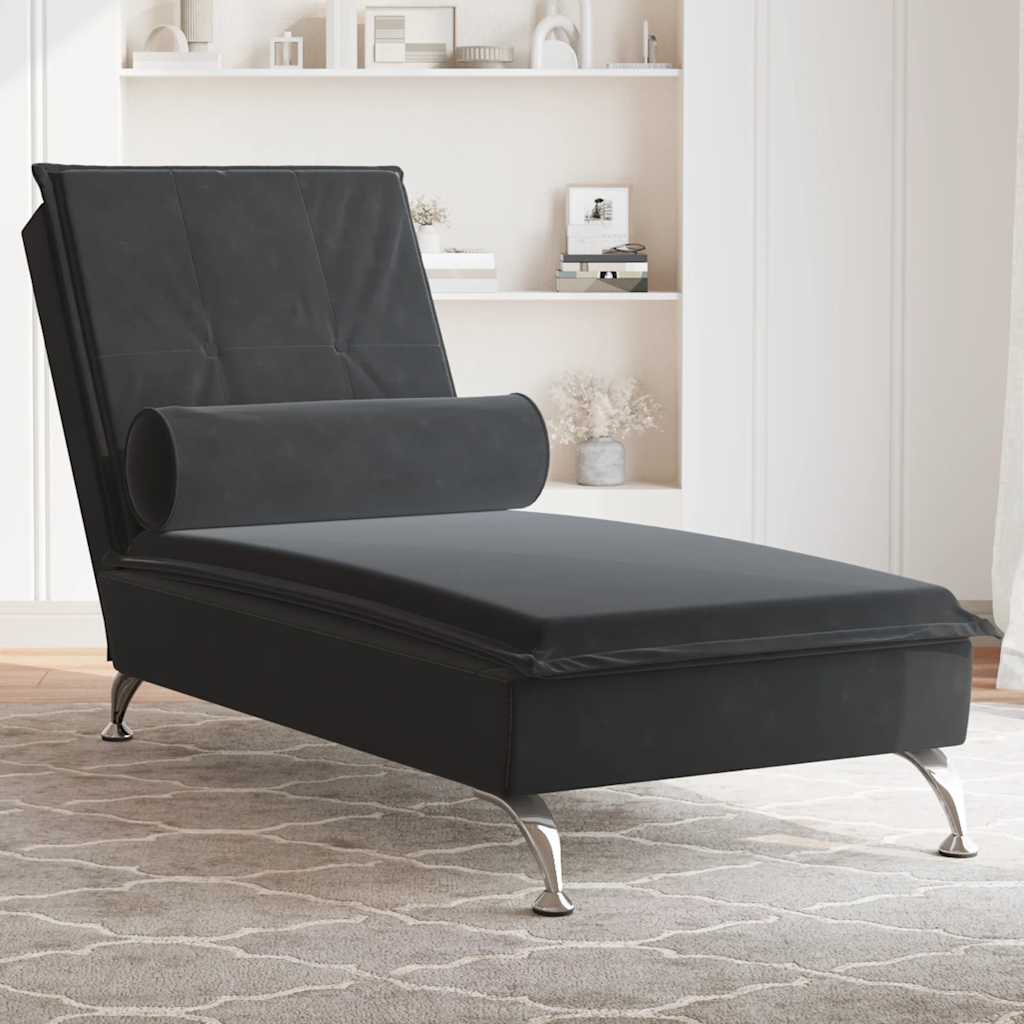 Chaise longue de massage avec traversin noir velours - XIOS