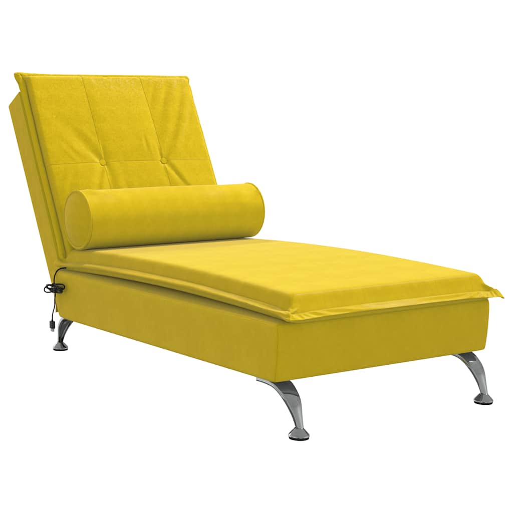 Chaise longue de massage avec traversin jaune velours - XIOS