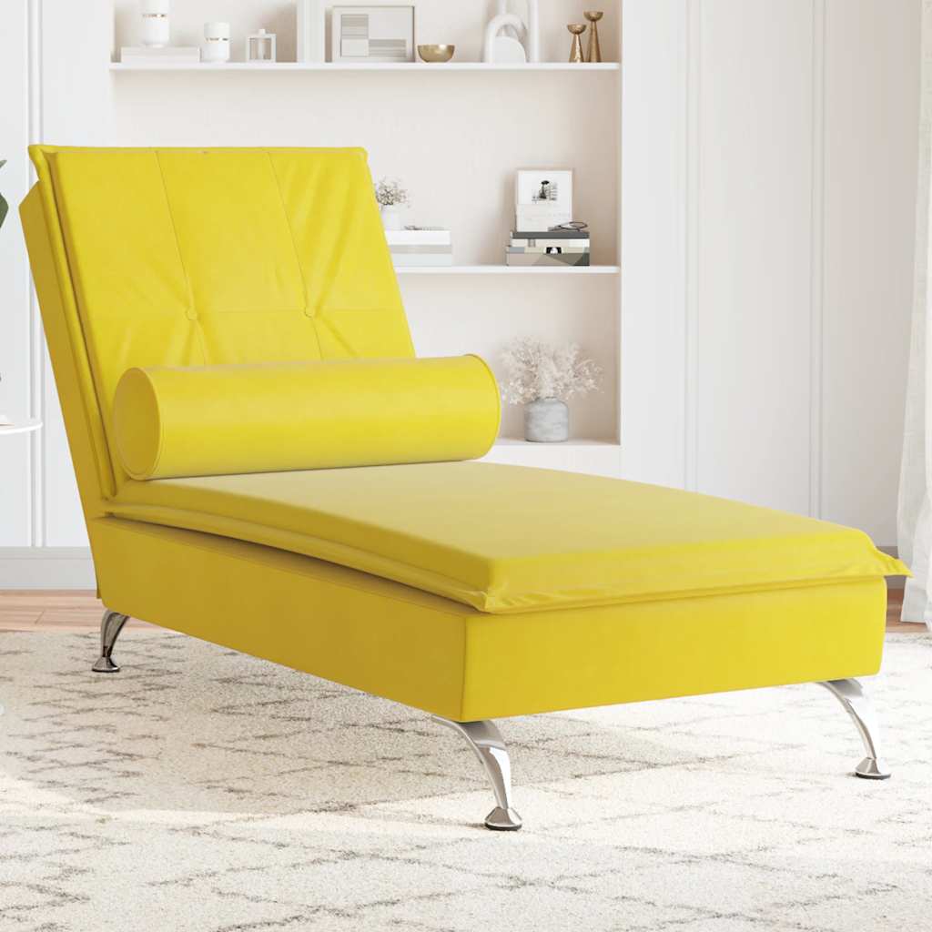 Chaise longue de massage avec traversin jaune velours - XIOS