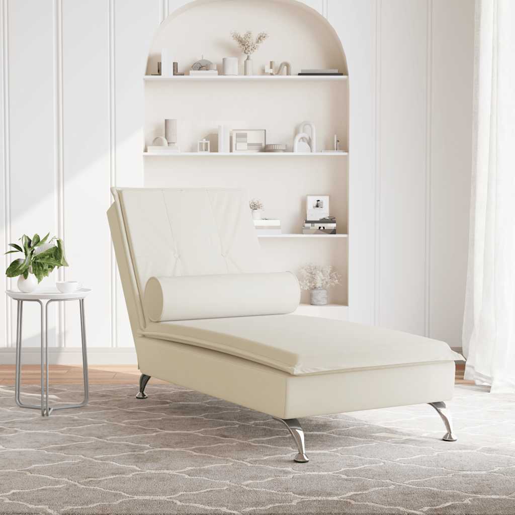 Chaise longue de massage avec traversin crème velours - XIOS
