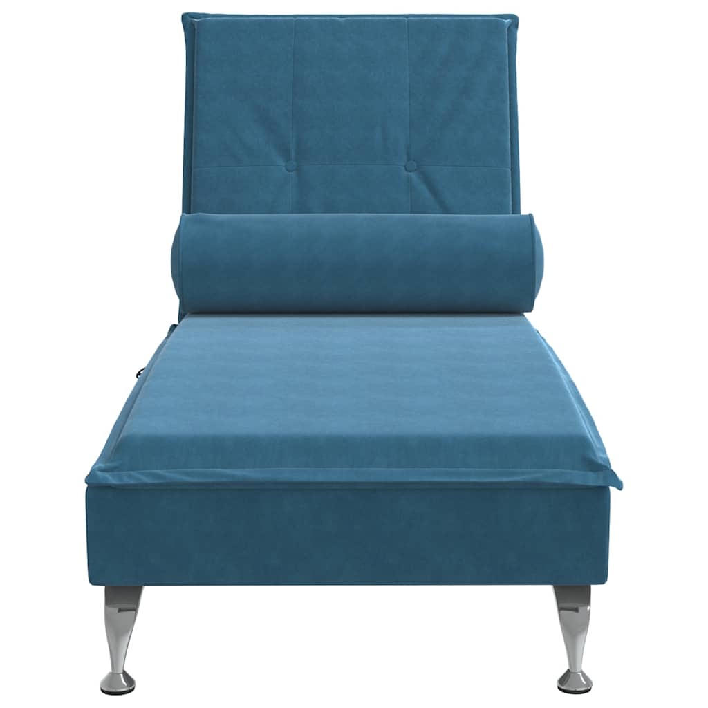 Chaise longue de massage avec traversin bleu velours - XIOS