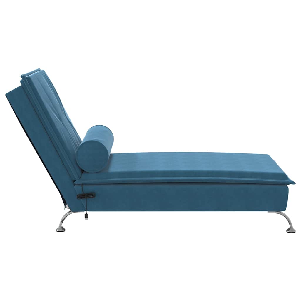 Chaise longue de massage avec traversin bleu velours - XIOS