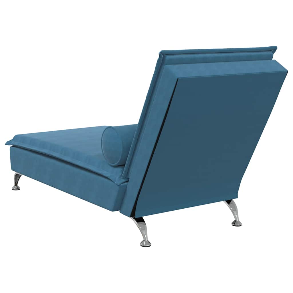 Chaise longue de massage avec traversin bleu velours - XIOS
