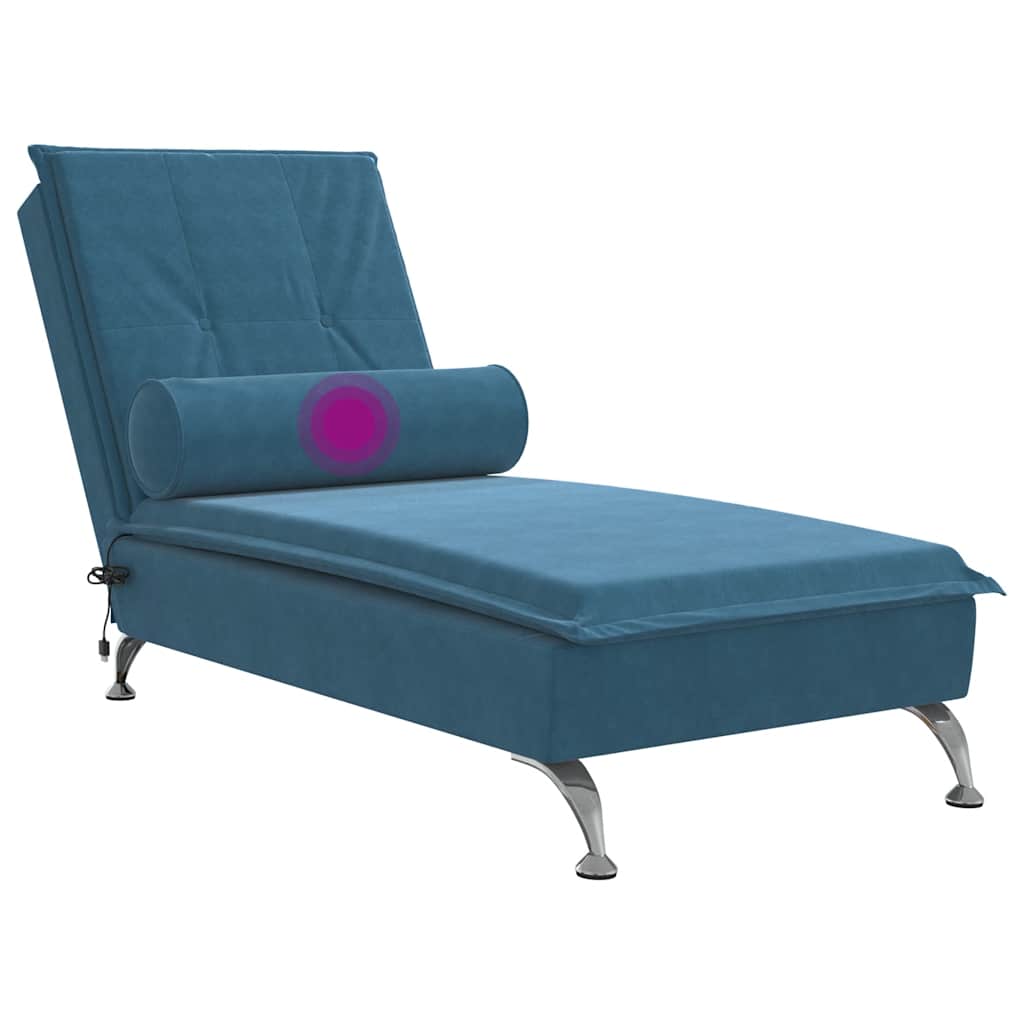 Chaise longue de massage avec traversin bleu velours - XIOS