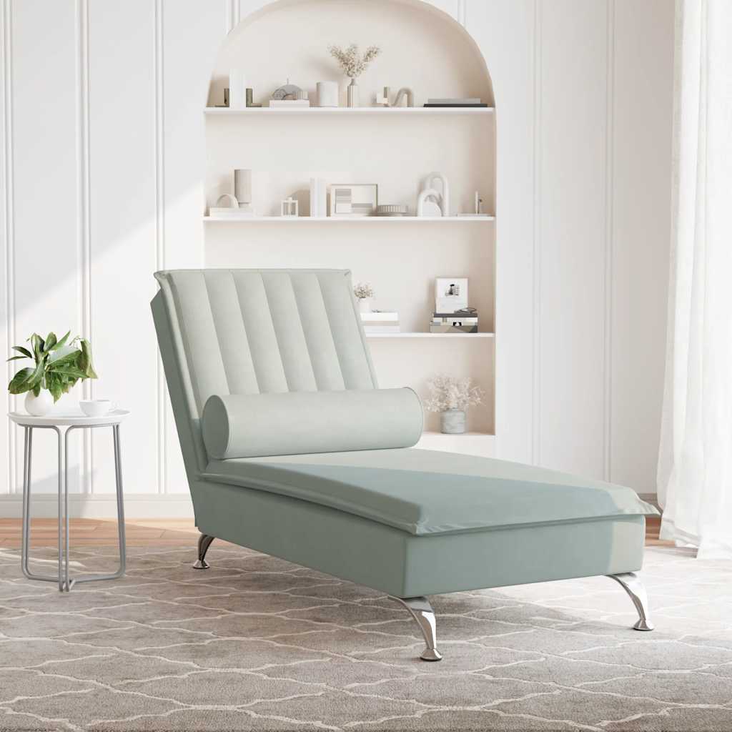 Chaise longue de massage avec traversin gris clair velours - XIOS