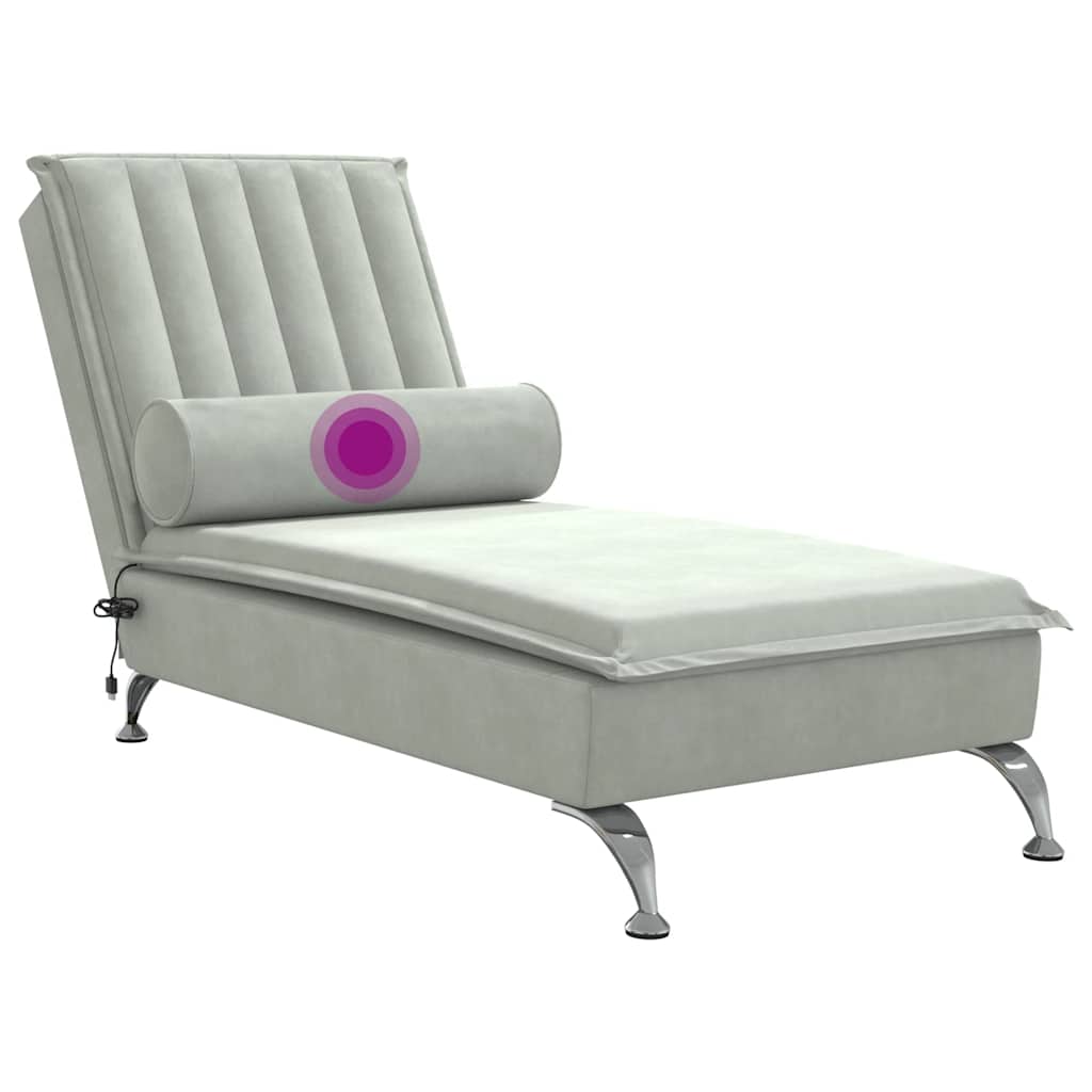 Chaise longue de massage avec traversin gris clair velours - XIOS