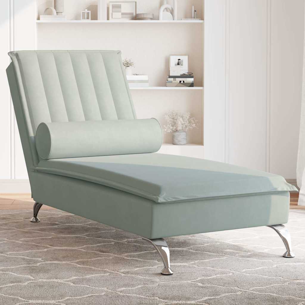 Chaise longue de massage avec traversin gris clair velours - XIOS