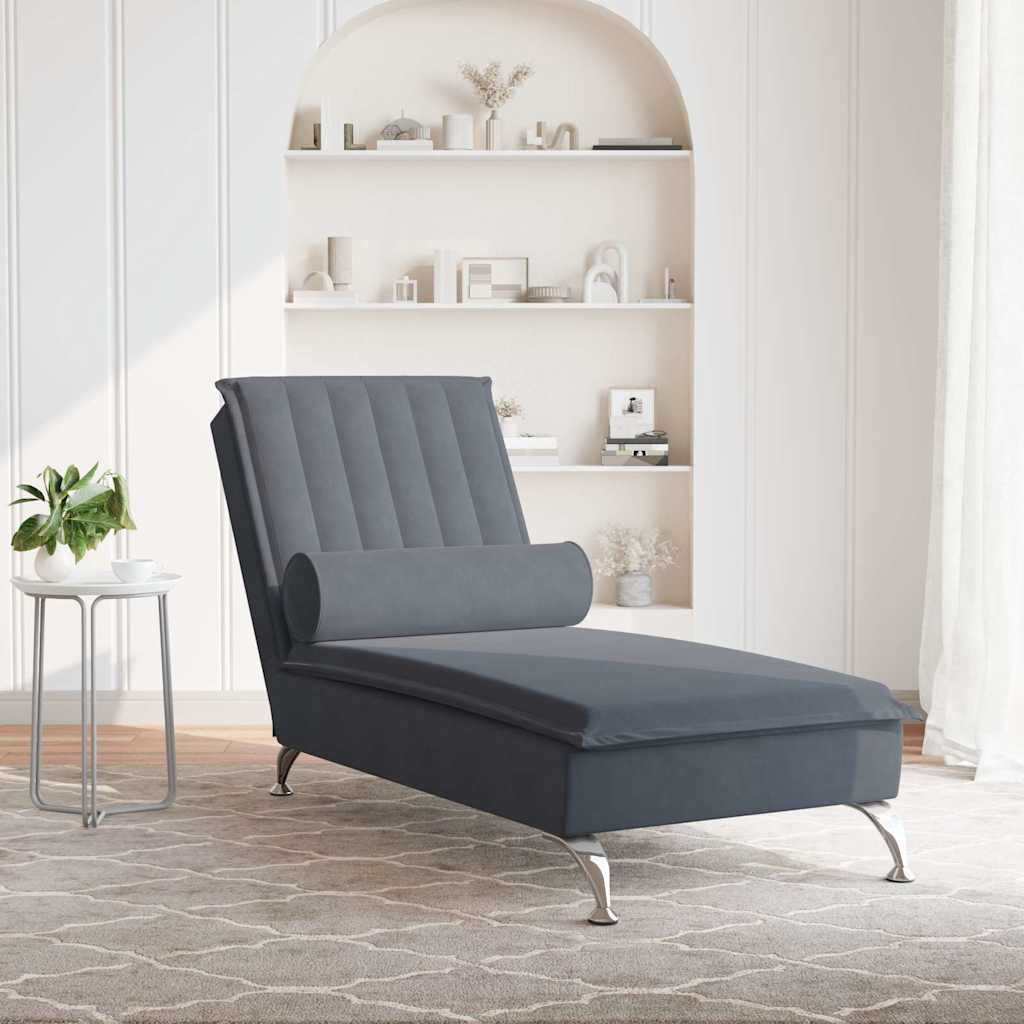 Chaise longue de massage avec traversin gris foncé velours - XIOS