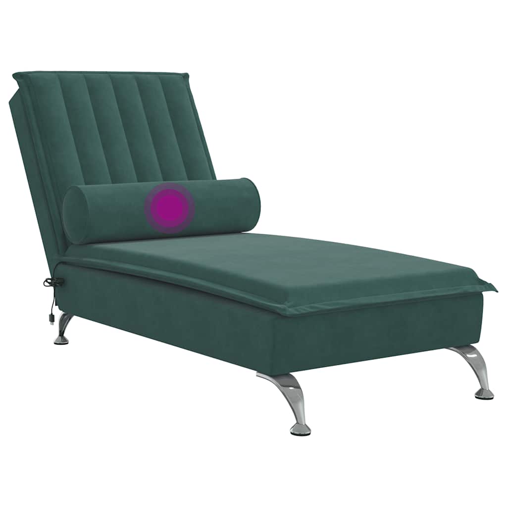 Chaise longue de massage avec traversin vert foncé velours - XIOS