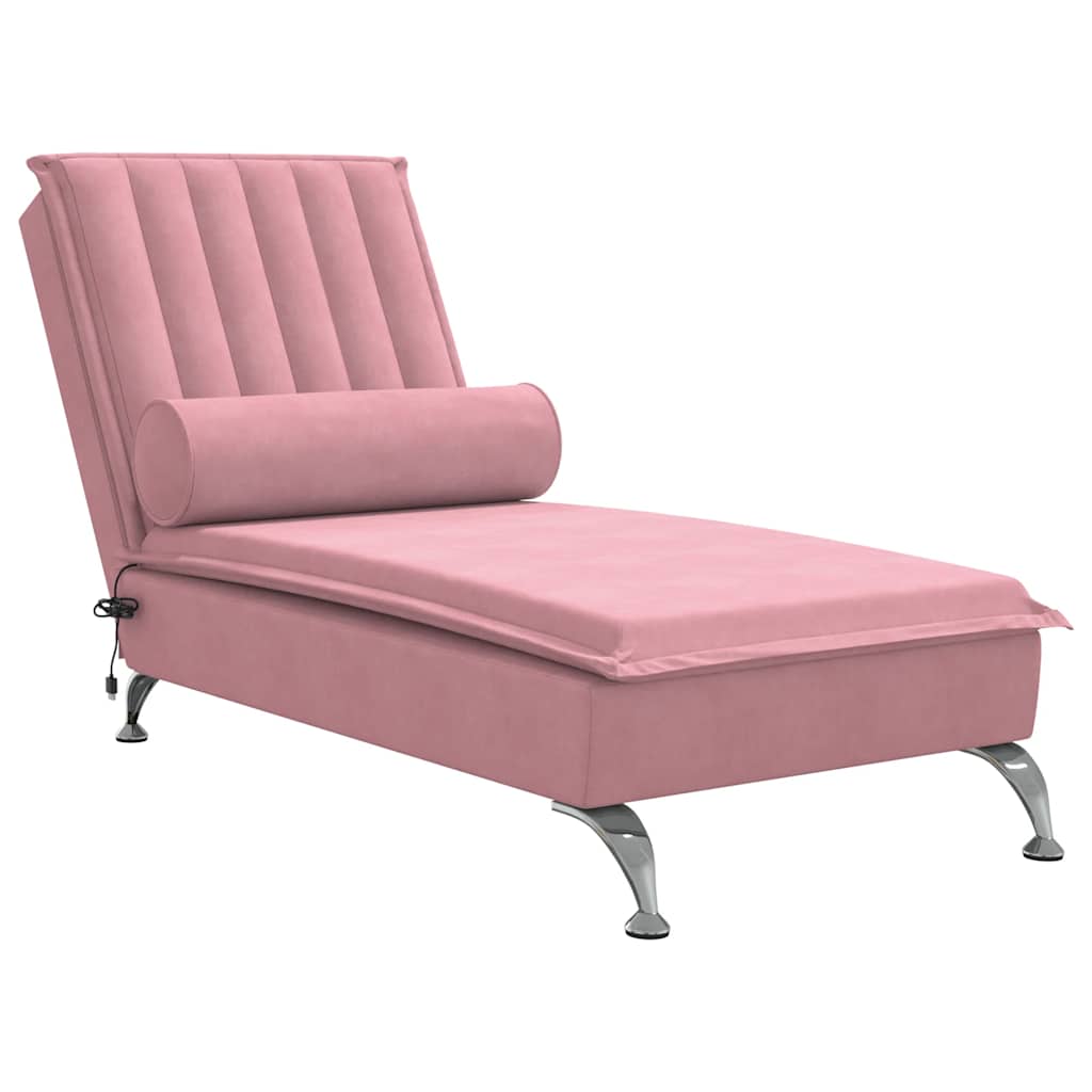 Chaise longue de massage avec traversin rose velours - XIOS