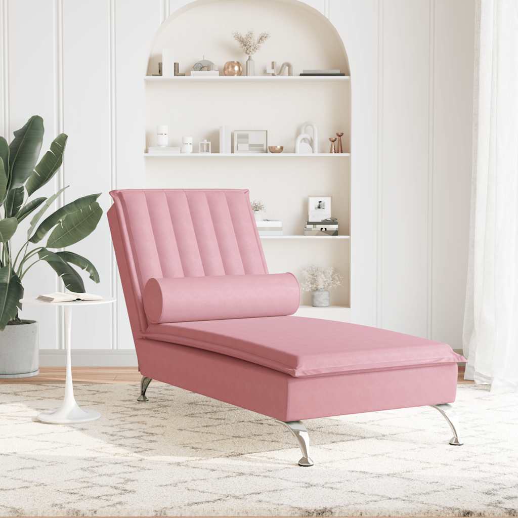 Chaise longue de massage avec traversin rose velours - XIOS