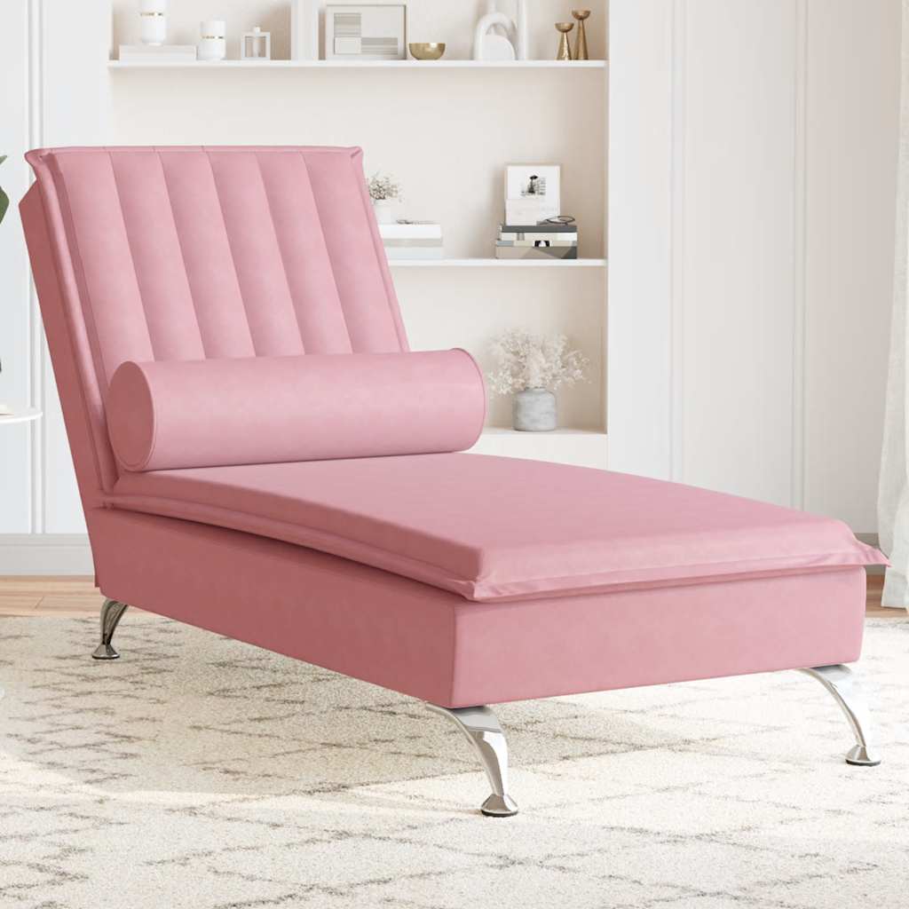 Chaise longue de massage avec traversin rose velours - XIOS