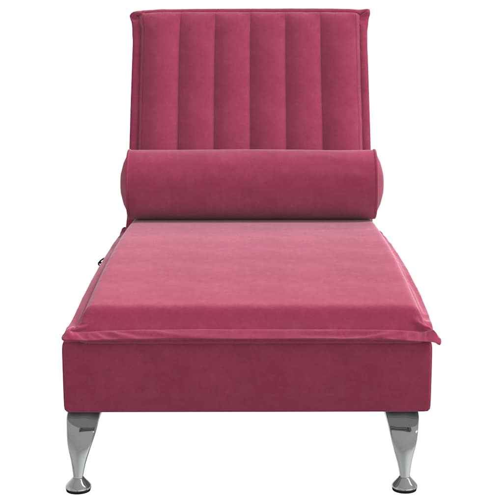 Chaise longue de massage avec traversin rouge bordeaux velours - XIOS