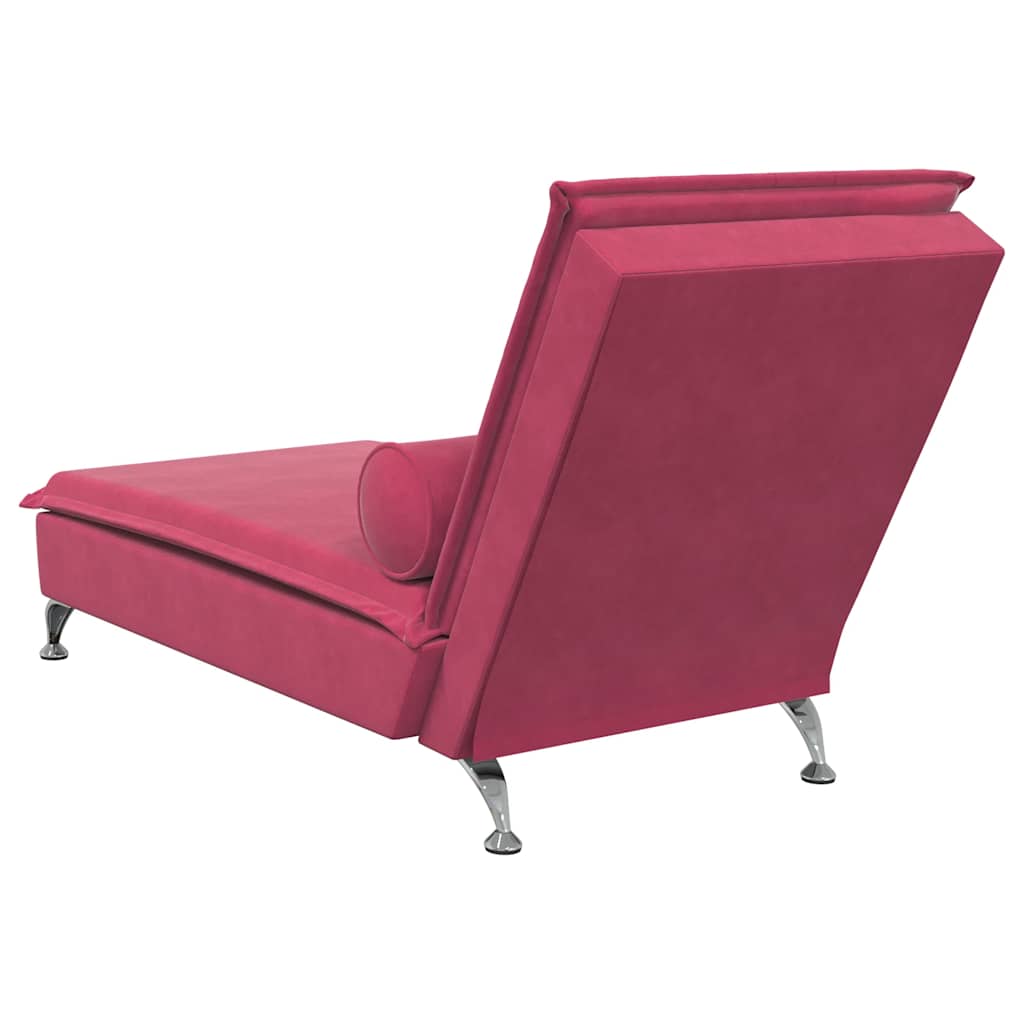 Chaise longue de massage avec traversin rouge bordeaux velours - XIOS