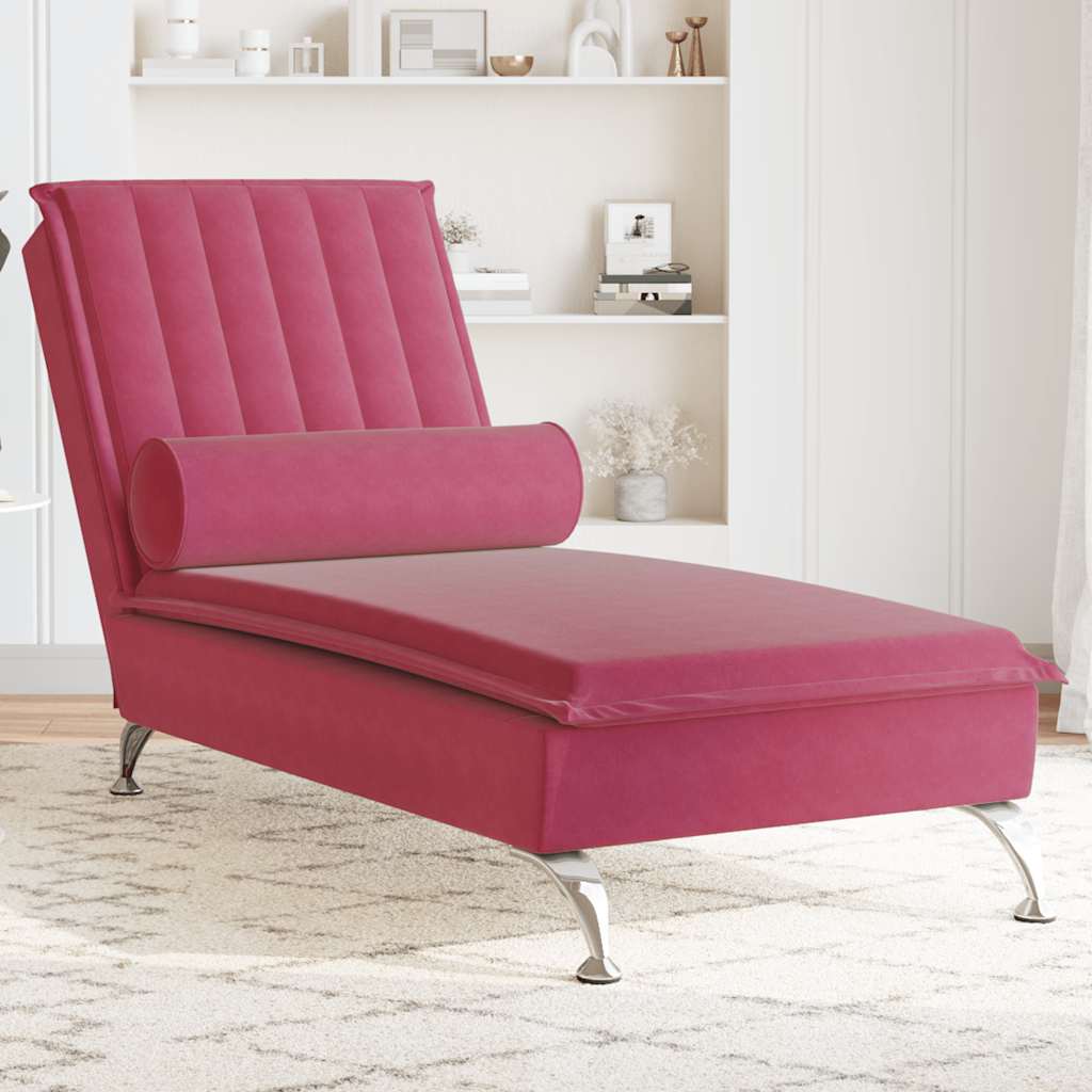 Chaise longue de massage avec traversin rouge bordeaux velours - XIOS