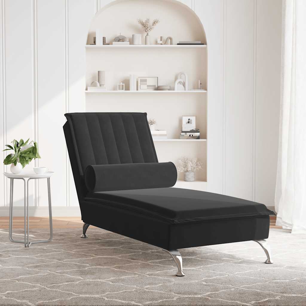 Chaise longue de massage avec traversin noir velours - XIOS