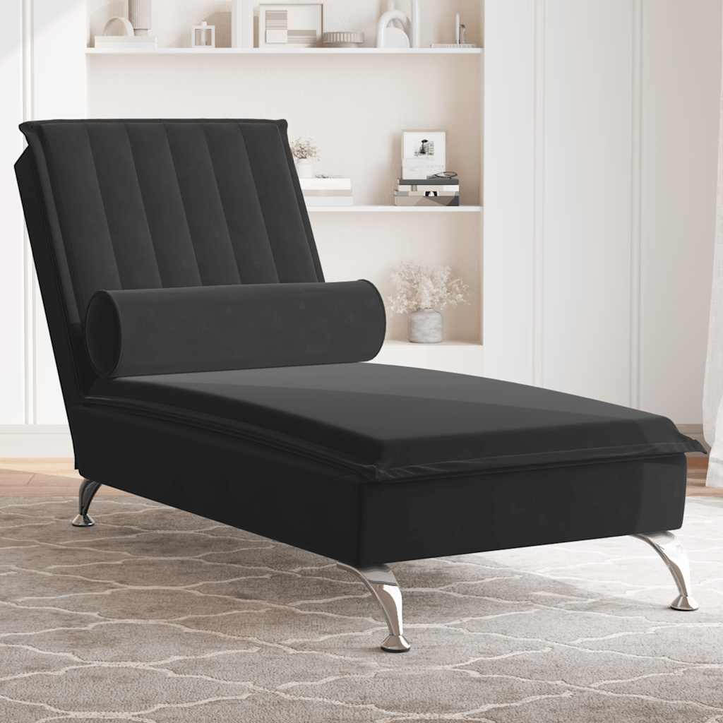 Chaise longue de massage avec traversin noir velours - XIOS