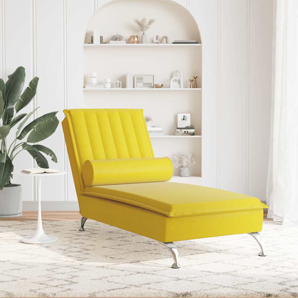 Chaise longue de massage avec traversin jaune velours - XIOS