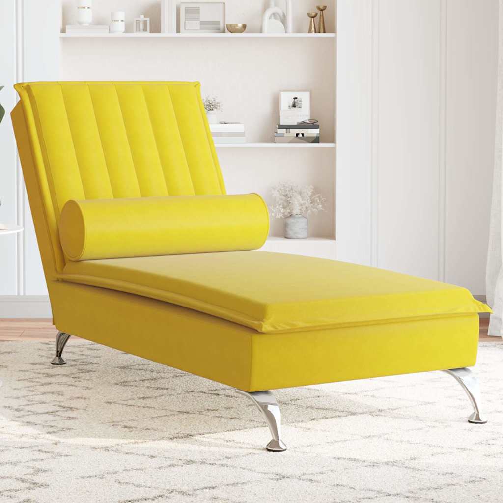 Chaise longue de massage avec traversin jaune velours - XIOS