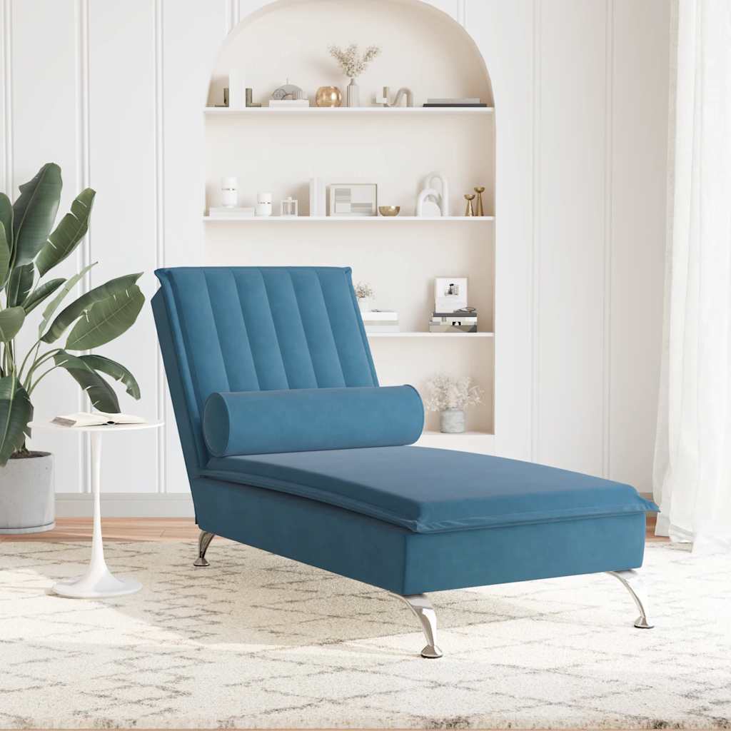 Chaise longue de massage avec traversin bleu velours - XIOS