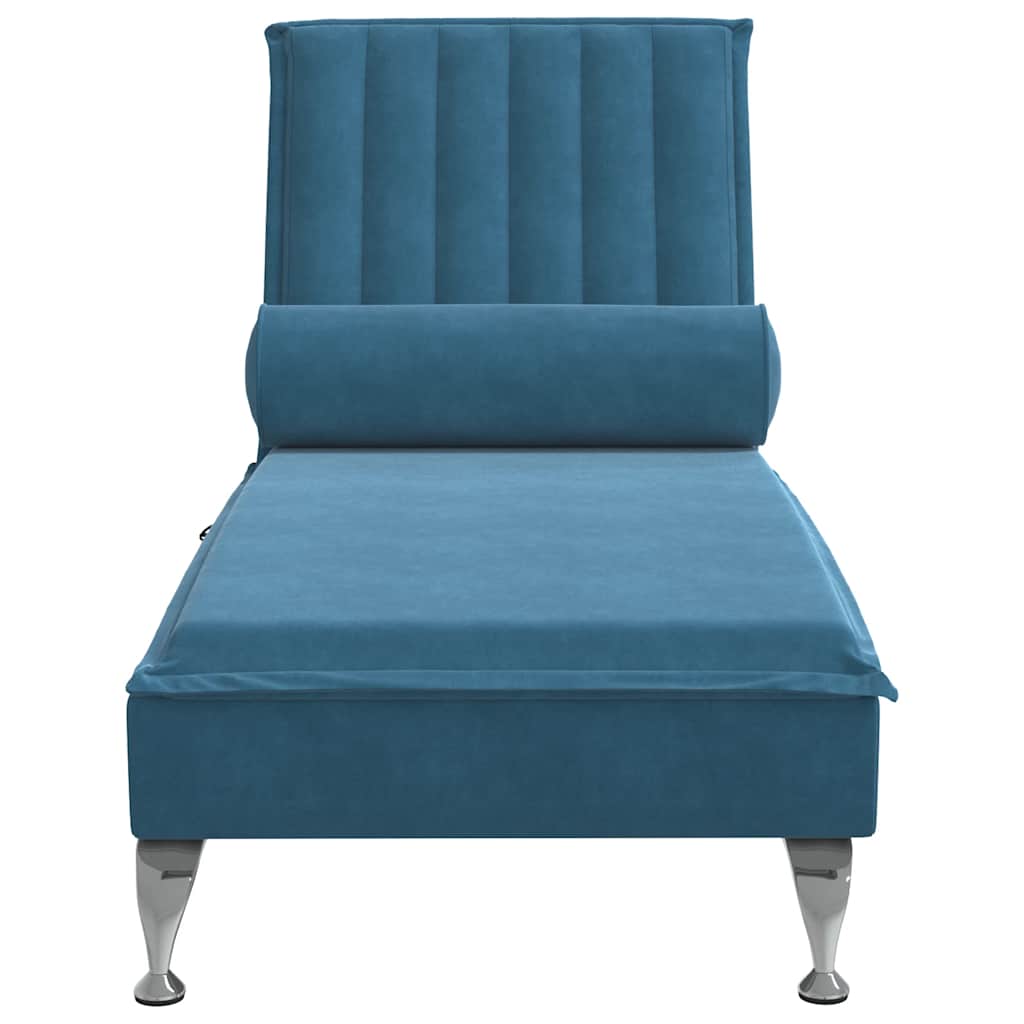 Chaise longue de massage avec traversin bleu velours - XIOS