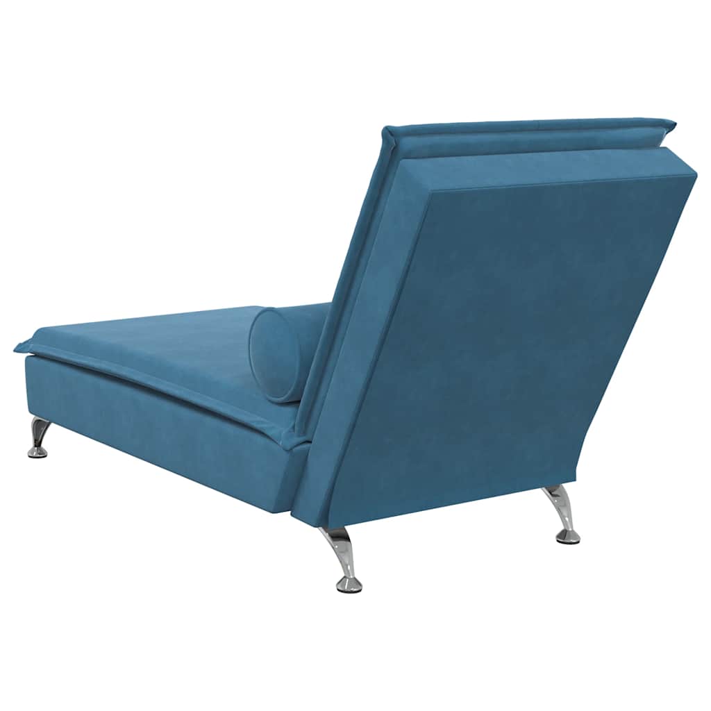 Chaise longue de massage avec traversin bleu velours - XIOS