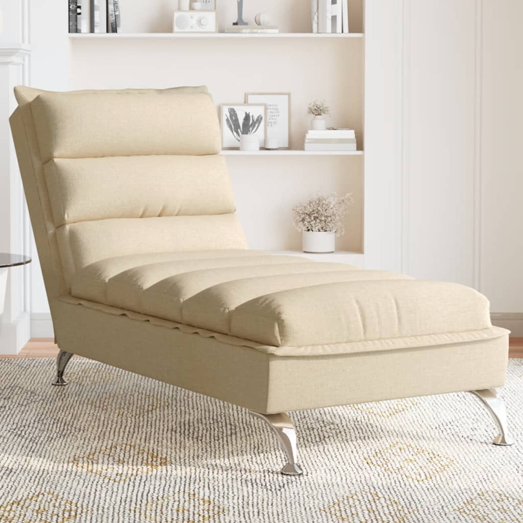 Chaise longue avec coussins crème tissu - XIOS
