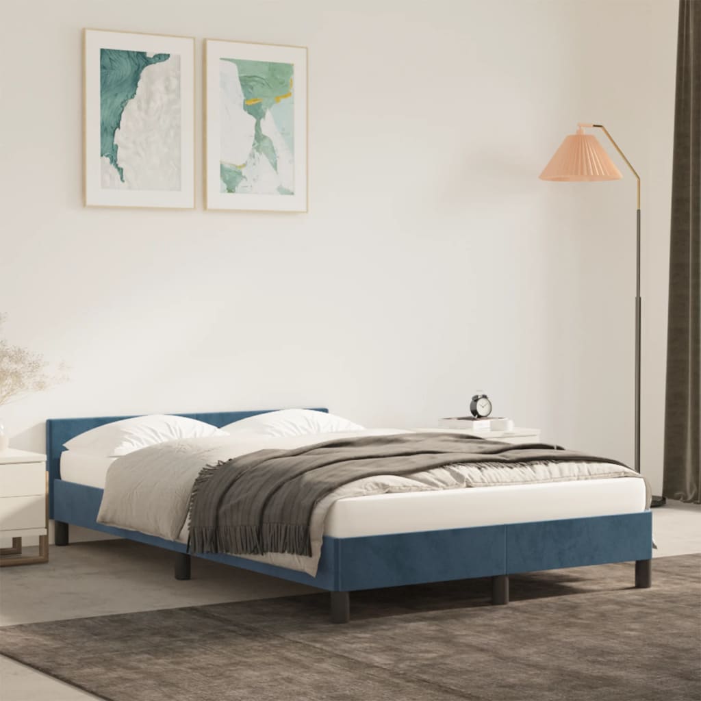 Cadre de lit sans matelas bleu foncé 120x190 cm velours - XIOS