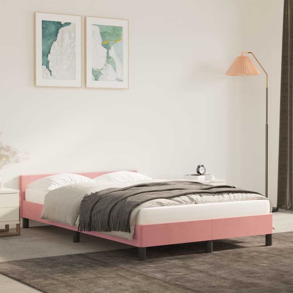 Cadre de lit sans matelas rose 120x190 cm velours - XIOS