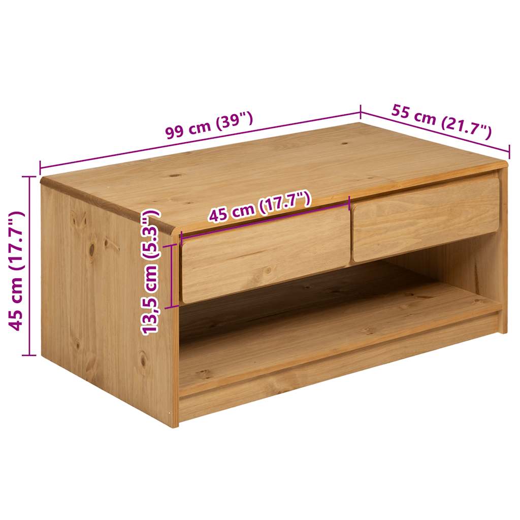 Table basse SAUDA chêne 99x55x45 cm bois de pin massif - XIOS