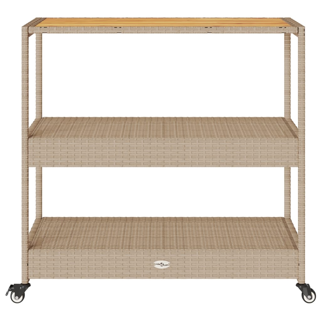 Chariot de bar 3 niveaux beige rotin et bois d'acacia massif - XIOS