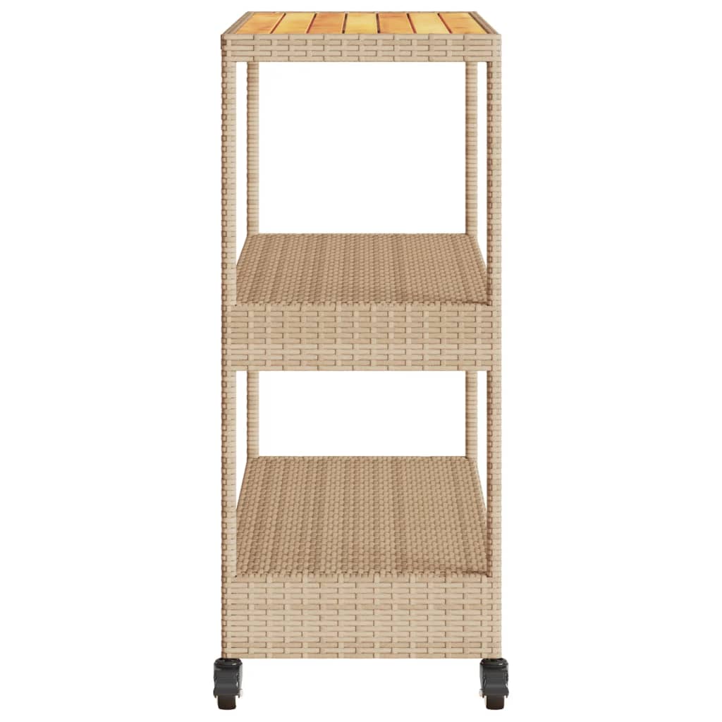 Chariot de bar 3 niveaux beige rotin et bois d'acacia massif - XIOS