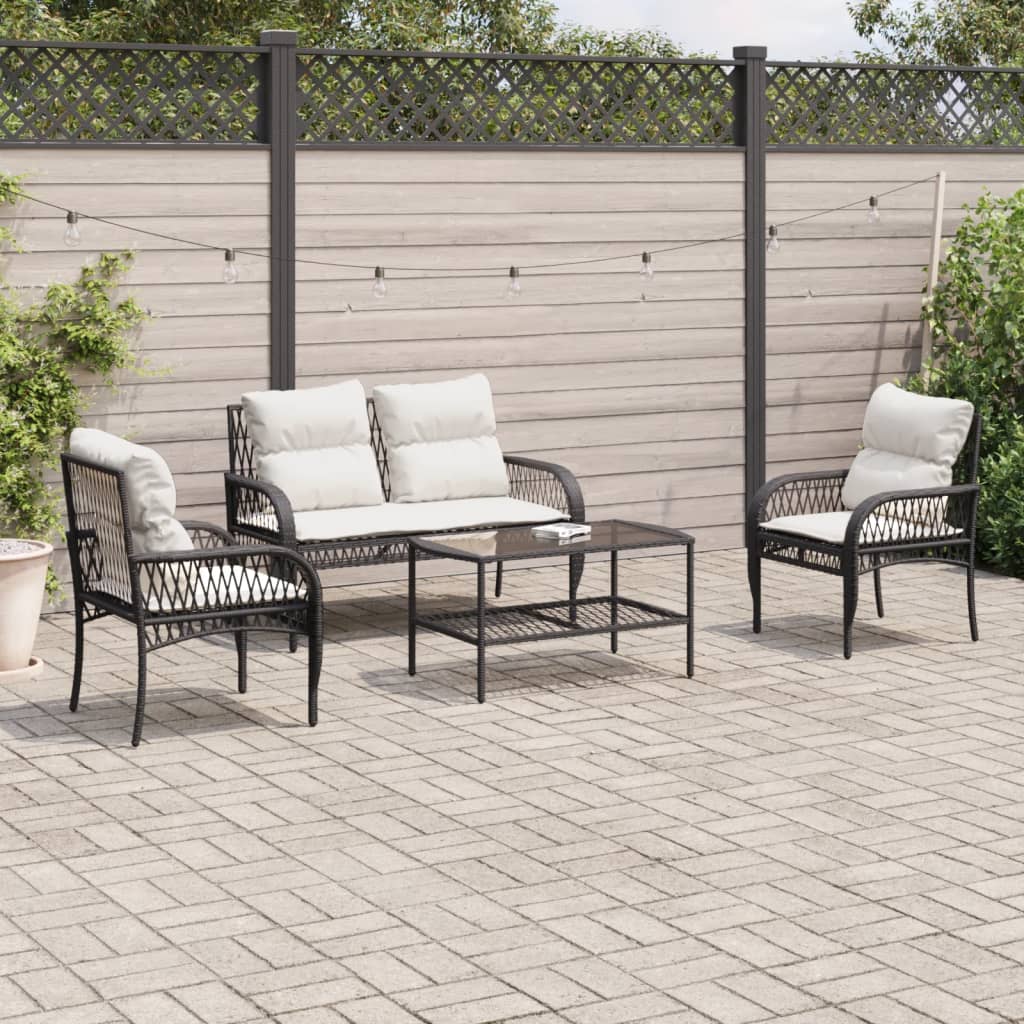 Salon de jardin 4 pcs avec coussins noir résine tressée - XIOS